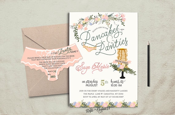 Pancakes and Panties Shower Invite from RusticElegance18 | 'Celebrate with 8' Bachelorette Party Fun | Bottom Left of the Mitten