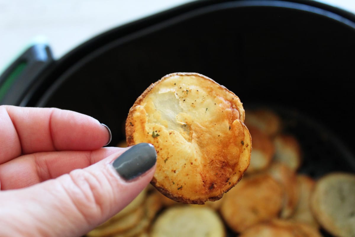 A crispy potato made in the air fryer.