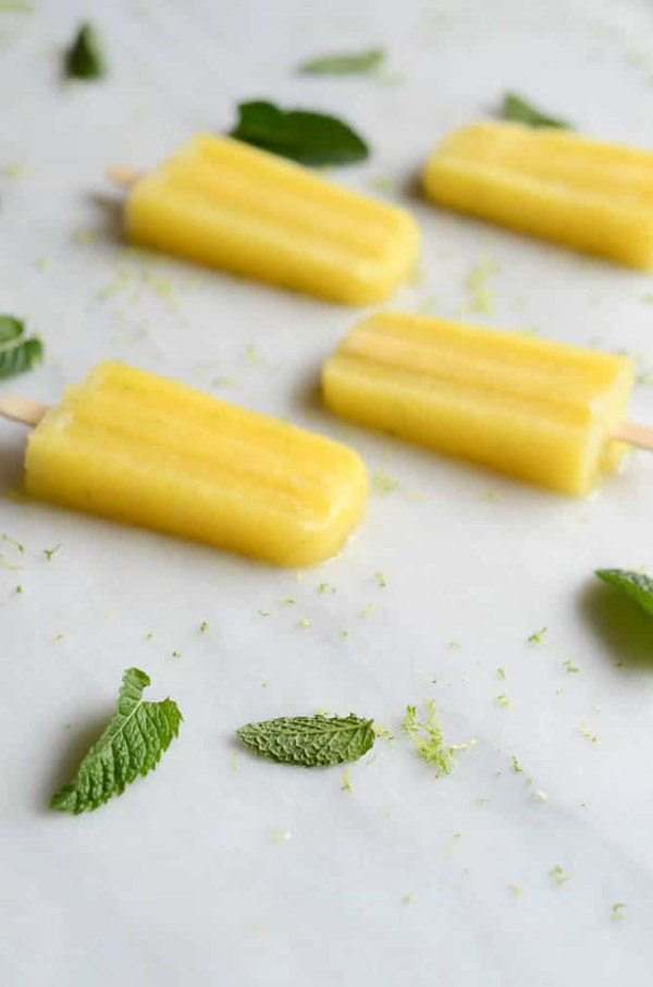 side shot of Pineapple Mojito Popsicles