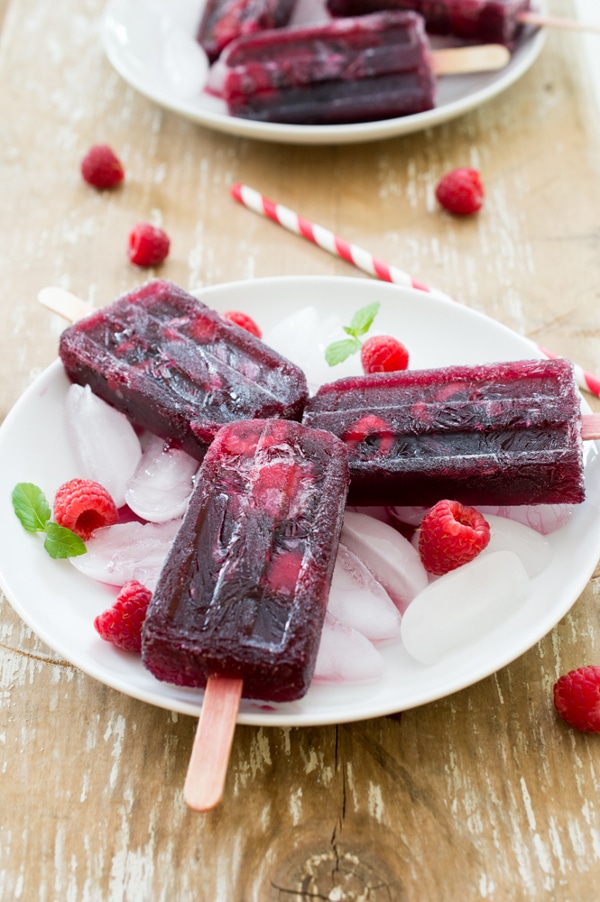 side shot of 4 Ingredient Raspberry Sangria Popsicles