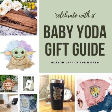 collage image of baby yoda gifts with descriptive text