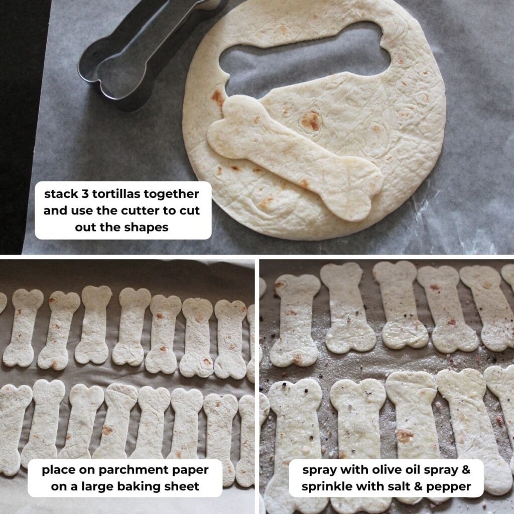 collage of images for making baked tortilla chips.